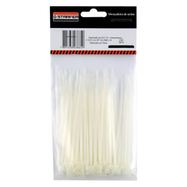 Abraçadeira Nylon Branca 150X2,5 c/100 - Starfer