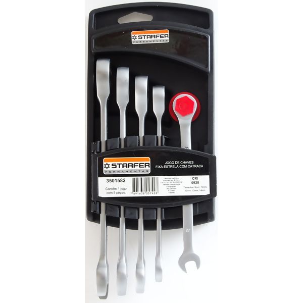 Jogo Chave Fixa-Estrela com Catraca 8-14 c/5 peças - Starfer 