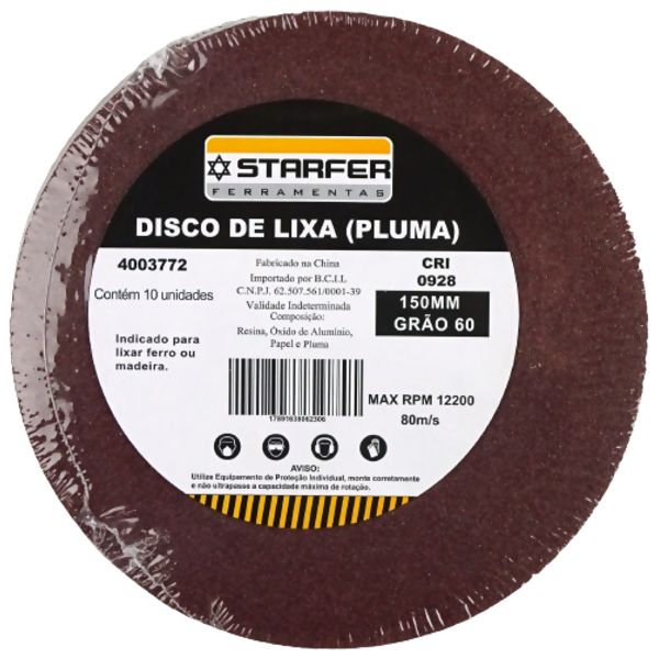 Disco de Velcro Vermelho 150mm 60 - Starfer