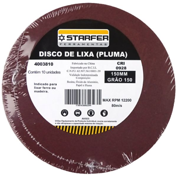 Disco de Velcro Vermelho 150mm 150 - Starfer