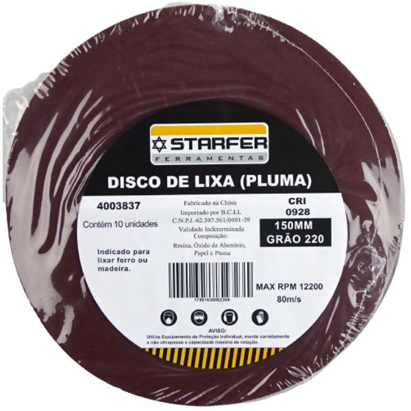 Disco de Velcro Vermelho 150mm 220 - Starfer