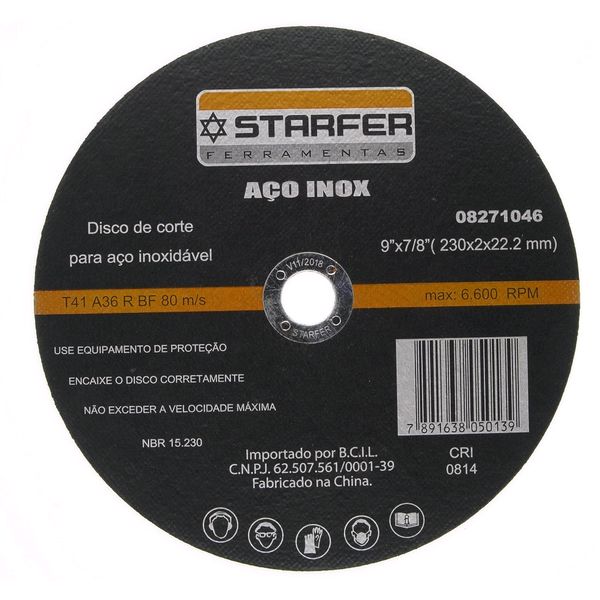 Disco de Corte Inox 9X7/8 - Starfer