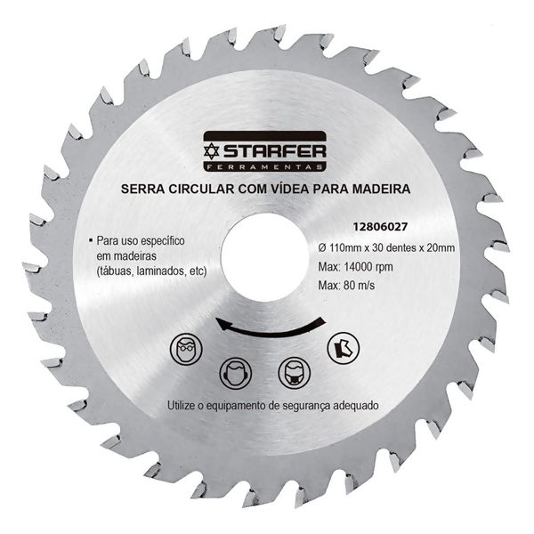Serra Circular com Vídea de Madeira 4.3/8"X30T - Starfer