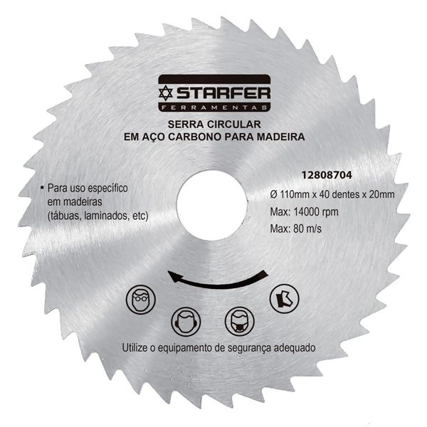 Serra Circular em Aço Carbono para Madeira 4.3/8"X40X20 - Starfer 